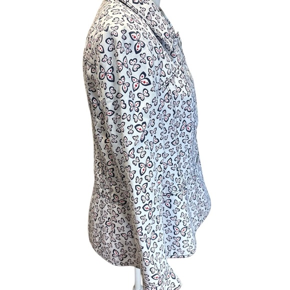 Red & navy blue 🦋 BUTTERFLY jacket! Has flutter cuffs & waist. Small/Med NWOT - Picture 8 of 11